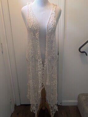 Double Zero Ivory Crochet Long Duster Robe
